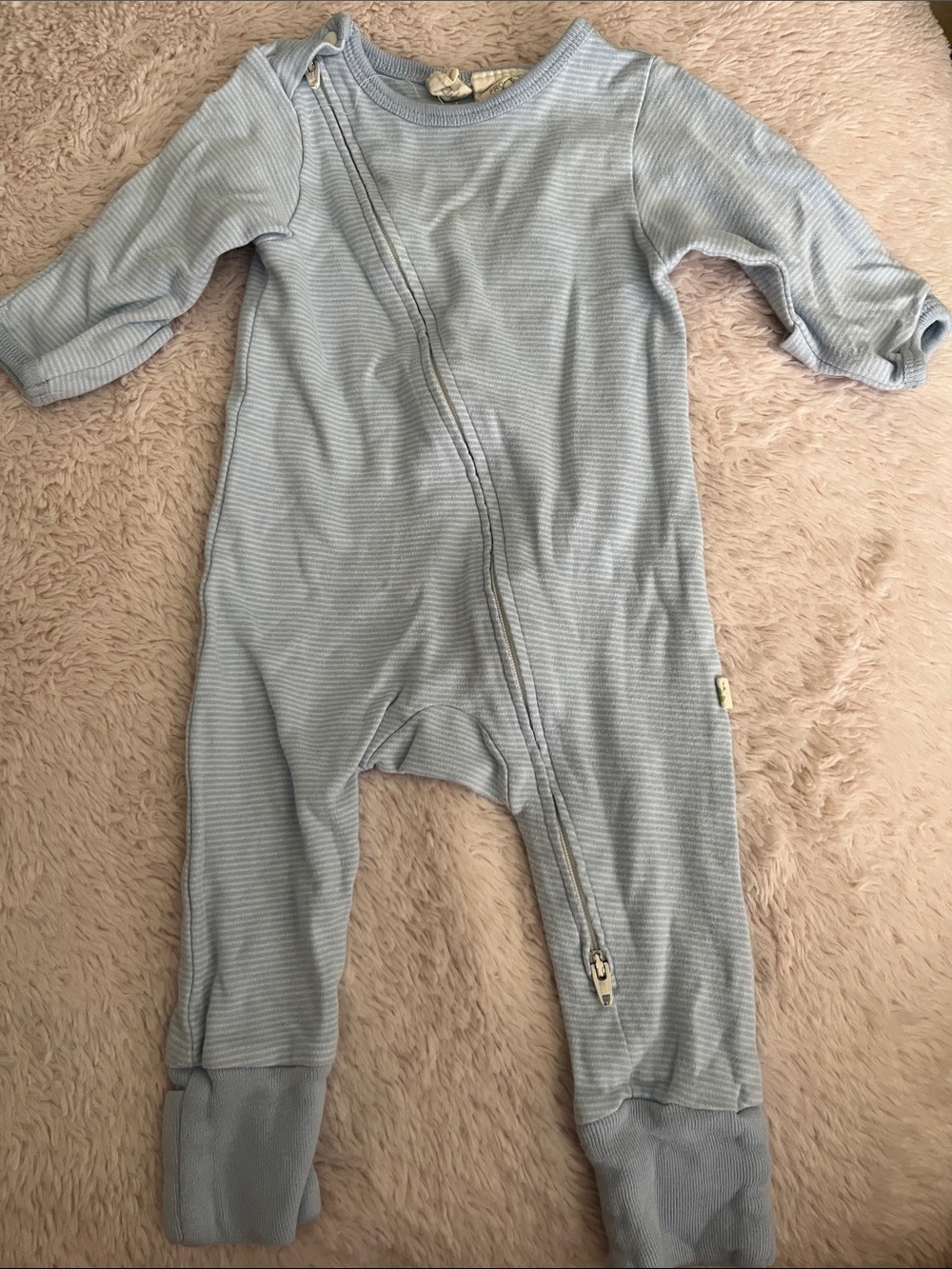 Baby Blue Striped Footie One-Piece